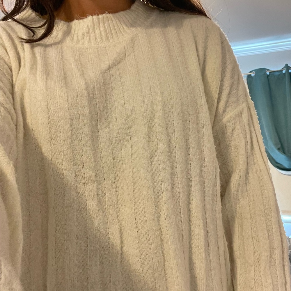White mock neck sweater